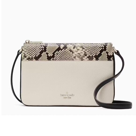 KATE SPADE Leila Mixed Material Triple Gusset Crossbody in Parchment NWOT - Picture 1 of 8